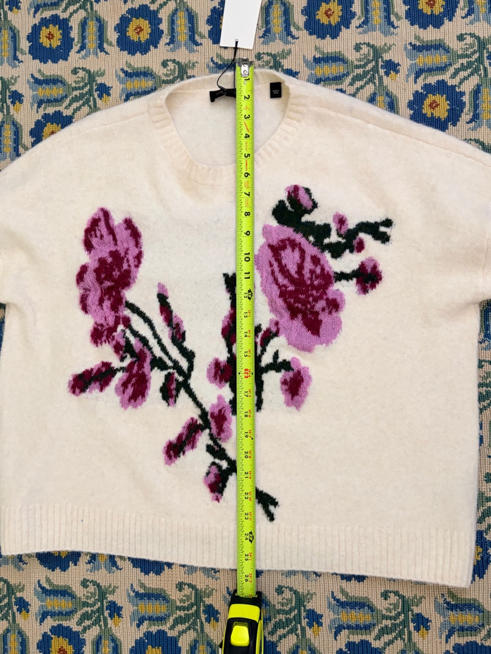 Ted Baker Cream Crewneck Sweater with Pink and Purple Floral Intarsia - Picture 9 of 10